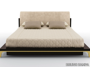 HORIZON - Solid wood bed with nabuk upholstered headboard _ BRUNO ZAMPA