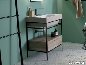 ALAQUA - Floor-standing melamine-faced chipboard vanity unit with integrated washbasin _ COLAVENE