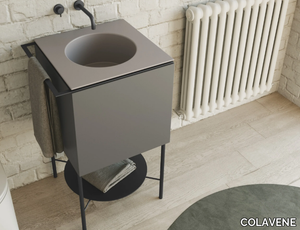 CUBO - Floor-standing solid wood vanity unit with integrated washbasin _ COLAVENE