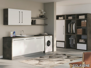 SMARTOP - COMPOSITION 5 - Sectional melamine-faced chipboard laundry room cabinet with sink for washing machine _ COLAVENE