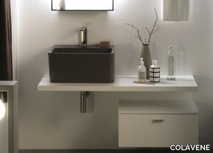 WYNN - Single wall-mounted melamine-faced chipboard vanity unit with integrated washbasin _ COLAVENE