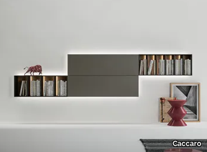 WALLOVER® COMPOSITION 24 - Sectional floating wooden bookcase with built-in lights _ Caccaro