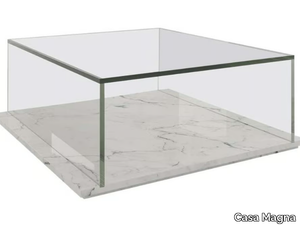 LUZ - Low tempered glass coffee table and marble base _ Casa Magna