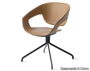 VAD GIREVOLE CUOIETTO - Swivel trestle-based tanned leather chair _ Casamania & Horm