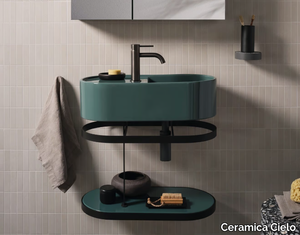 LES PETITES OVALE 46/60 - Vanity unit with integrated washbasin with towel rail _ Ceramica Cielo