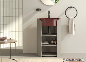 TIBERIO - Floor-standing wooden vanity unit with integrated washbasin _ Ceramica Cielo