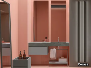 SEGNO - Wall-mounted melamine-faced chipboard vanity unit with towel rail _ Cerasa