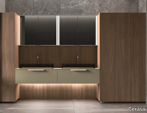 NEROLAB - Double wood veneer vanity unit with cabinets _ Cerasa