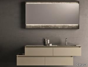 SEGNO - Wall-mounted melamine-faced chipboard vanity unit with mirror _ Cerasa