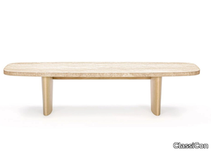 MATÉRIA - Rectangular travertine and wood coffee table _ ClassiCon