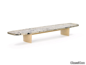 MATÉRIA LONG - Rectangular travertine and wood coffee table _ ClassiCon