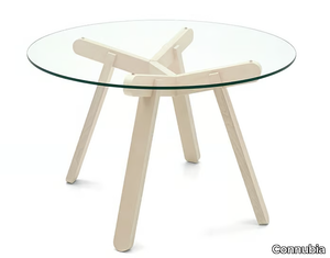 PEENO - Round tempered glass table with wooden base _ Connubia