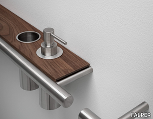 CILINDRO - Stainless steel and wood towel rack / bathroom wall shelf _ FALPER