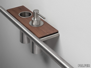 CILINDRO - Stainless steel and wood towel rack / bathroom wall shelf _ FALPER