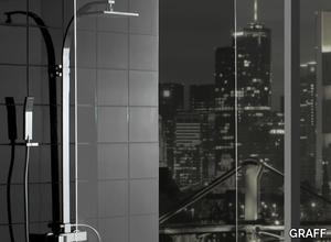 TARGA - Wall-mounted shower panel with hand shower with overhead shower _ GRAFF