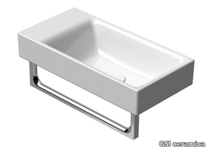 NUBES 50X25 - Rectangular wall-mounted ceramic handrinse basin with towel rail _ GSI ceramica