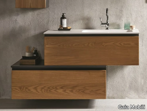 NATURA - Single wall-mounted chestnut vanity unit with drawers _ Gaia Mobili