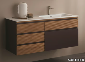 ROOF - Single wall-mounted linden vanity unit with integrated washbasin _ Gaia Mobili