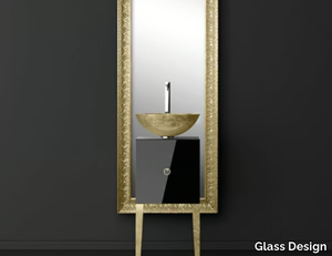 MONNALISA FLORENCE BLACK MOSAIC GOLD - Single wooden vanity unit with mirror _ Glass Design