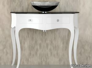 LEONARDO CANTO XL WHITE FLARE TECH BLACK - Floor-standing console sink with drawers _ Glass Design