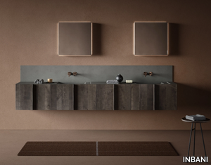 PARAL - Double wall-mounted wooden vanity unit with integrated washbasin _ INBANI