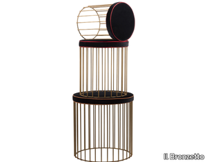 CAGE 04 SET - Upholstered round brass pouf _ Il Bronzetto