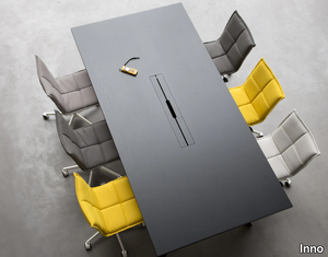 LAB - Rectangular wooden meeting table with cable management _ Inno