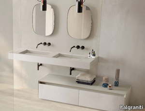 DOUBLE FLAT - Wall-mounted double rectangular porcelain stoneware washbasin _ Italgraniti