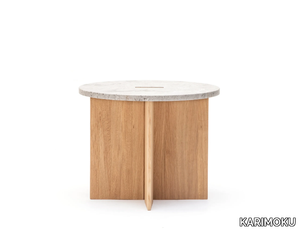 N-ST01 - Wooden coffee table with round marble top _ KARIMOKU