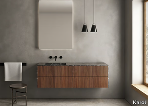 SIGNATURE 02 - Single wall-mounted walnut vanity unit with integrated washbasin _ Karol