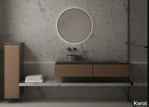 TOSCA 02 - Single wall-mounted oak vanity unit with drawers _ Karol