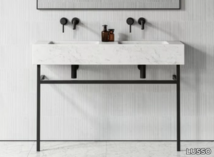 VERNANTE - Double Carrara marble console sink with towel rail _ LUSSO