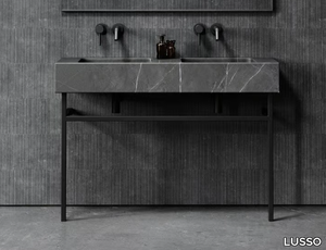 VERNANTE - Double Pietra Grey marble console sink with towel rail _ LUSSO