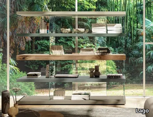 AIR - 1465 - Open freestanding wood and glass bookcase _ Lago