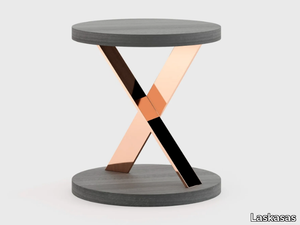 SALLY - Round stainless steel and wood coffee table _ Laskasas