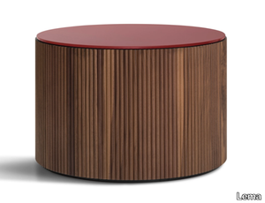 DRUM - Round solid walnut coffee table with back painted glass top _ Lema