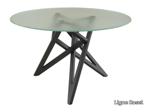 ENNÉA - Round table with wooden base and glass top _ Ligne Roset