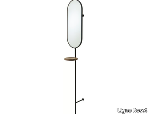 LOOMY - Oval wall-mounted glass and steel mirror with shelf _ Ligne Roset