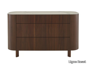 PARABOLE - Chest of drawers in walnut with marble effect stoneware top _ Ligne Roset