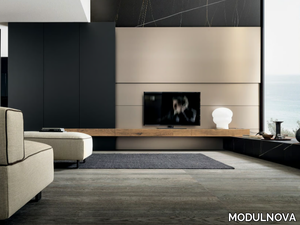 BLADE - Metal and oak wood TV wall system _ MODULNOVA