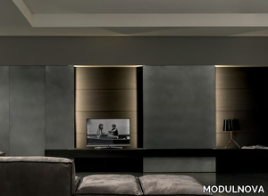 BLADE - Oak storage wall with integrated lighting _ MODULNOVA