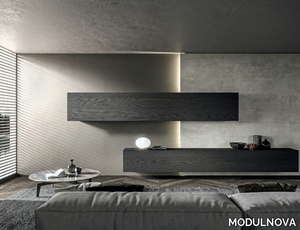 BLADE - Wood veneer storage wall with integrated lighting _ MODULNOVA