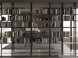 UNLIMITED - Open floor-ceiling mounted bookcase _ MODULNOVA