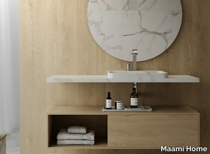 MOLOKAI - Estremoz marble washbasin with wooden drawers _ Maami Home