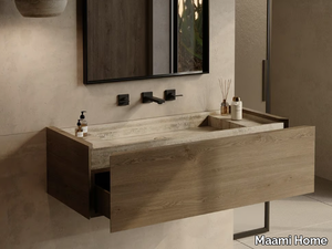 NAVAGIO - Wall-mounted travertine washbasin with drawers _ Maami Home