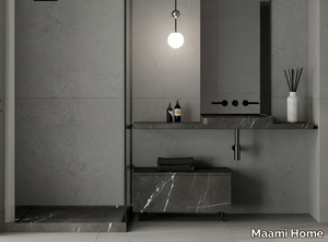 TUAMOTU SINGLE - Wall-mounted Grey Kendzo marble washbasin with drawers _ Maami Home