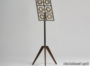 TOTÒ - Acid etched brass and oak floor lamp with tripod _ Mantellassi 1926