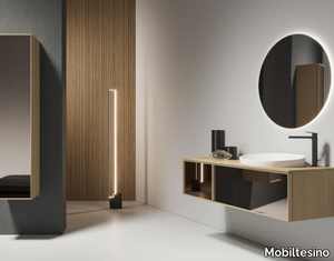 D13 - Wall-mounted oak vanity unit with cabinets _ Mobiltesino