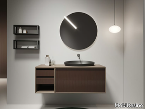 D15 - Wall-mounted oak vanity unit with integrated washbasin _ Mobiltesino