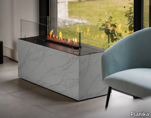 CALACATTA BOX - Open bioethanol freestanding Dekton® fireplace _ Planika